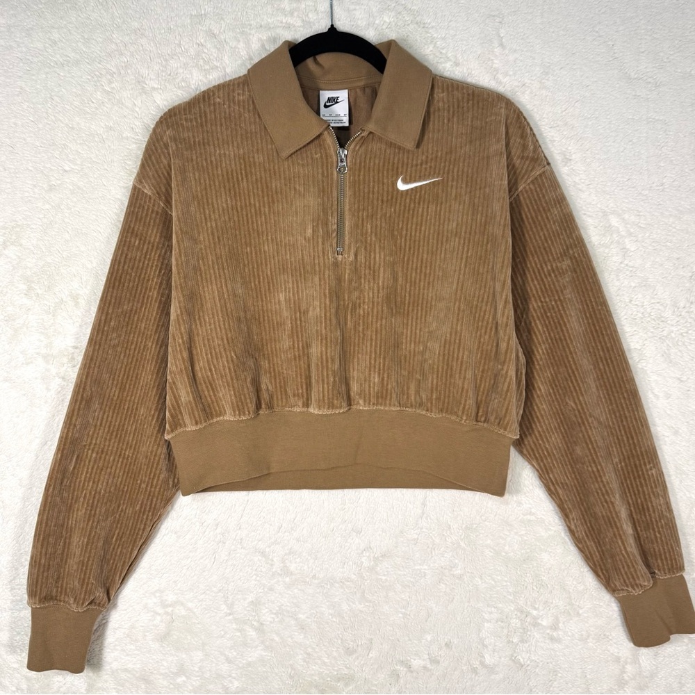 Nike Corduroy Sweatshirt Women’s XS Tan Cropped Retro Street Active Casual NEW